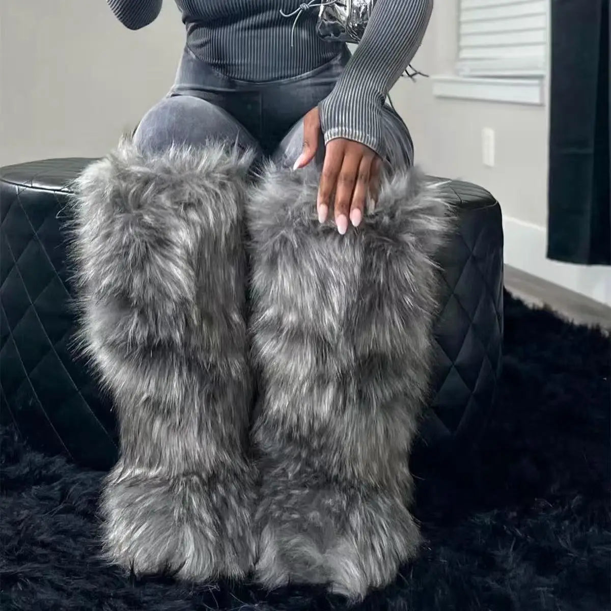 Spoken Dreams: Women's Knee High Fuzzy Faux Fur Boots