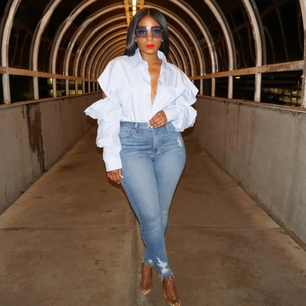 Spoken Dreams: Women's Cut Out Sleeve White Blouses