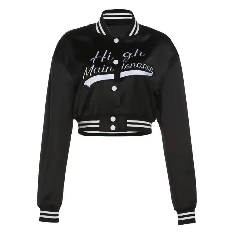 Embroidery Lettered Cropped Varsity Jacket