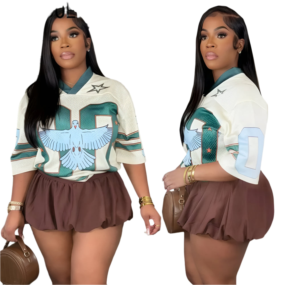 Spring New 2025 Letter Print Mesh Loose shirts Women V Neck Short Sleeve Tops Fashion Pullover Streetwear