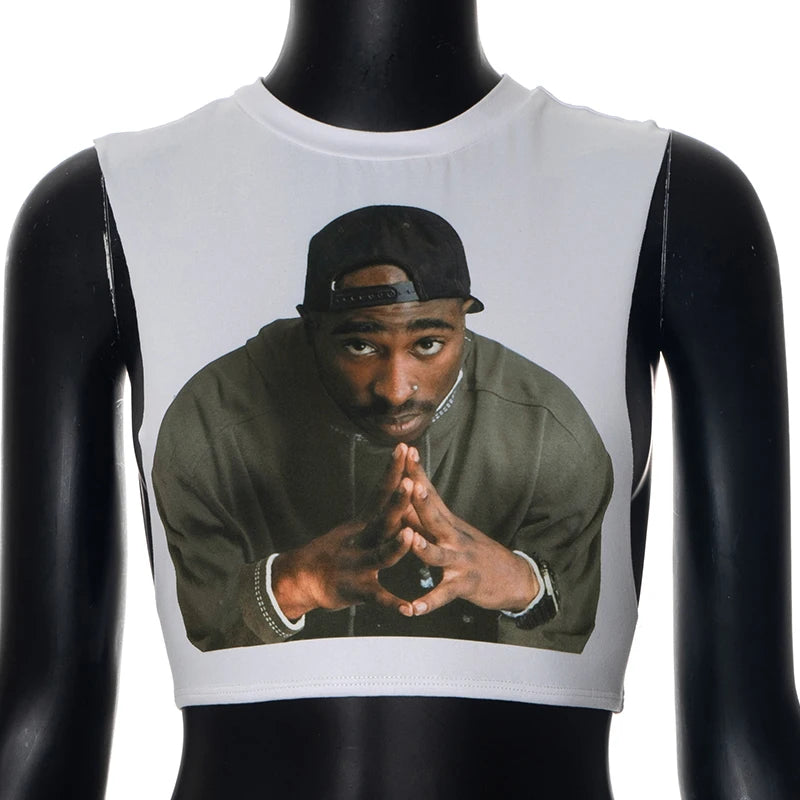 Women's Summer New Retro 3D Print Sexy Tank Tops Street Hipster O Neck Sleeveless Cut Out Vest Club Crop Tops