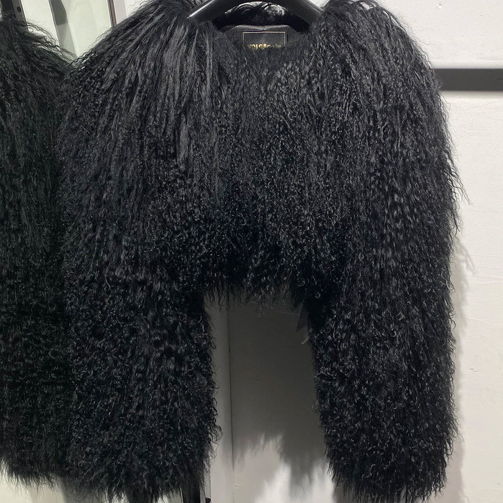 Spoken Dreams: Colorful Women's Real Sheep Fur Jacket