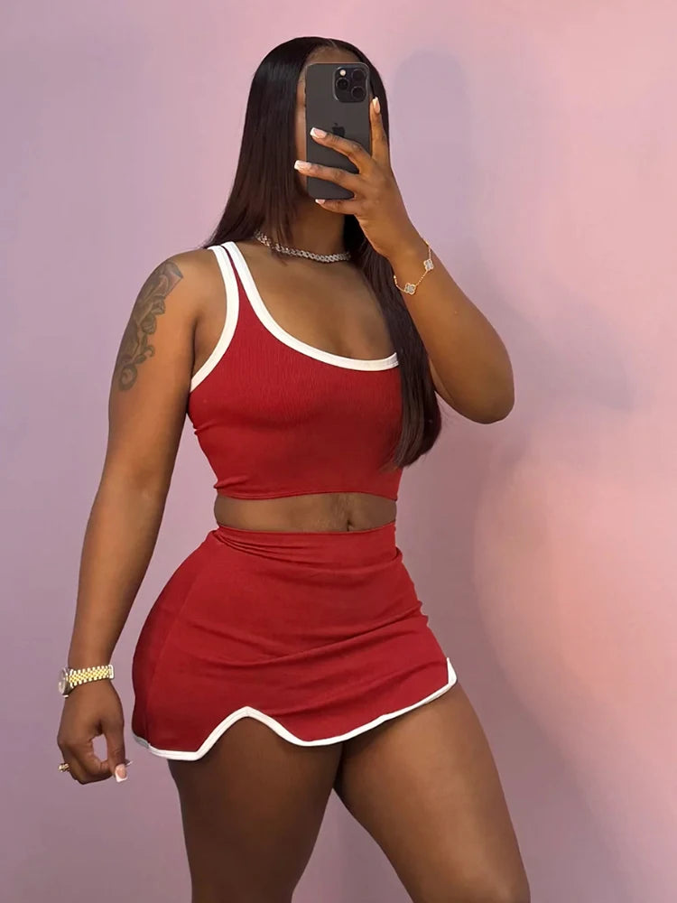 2 Piece Set Tracksuit Skinny Tank Tops+Irregular Hem Skirts