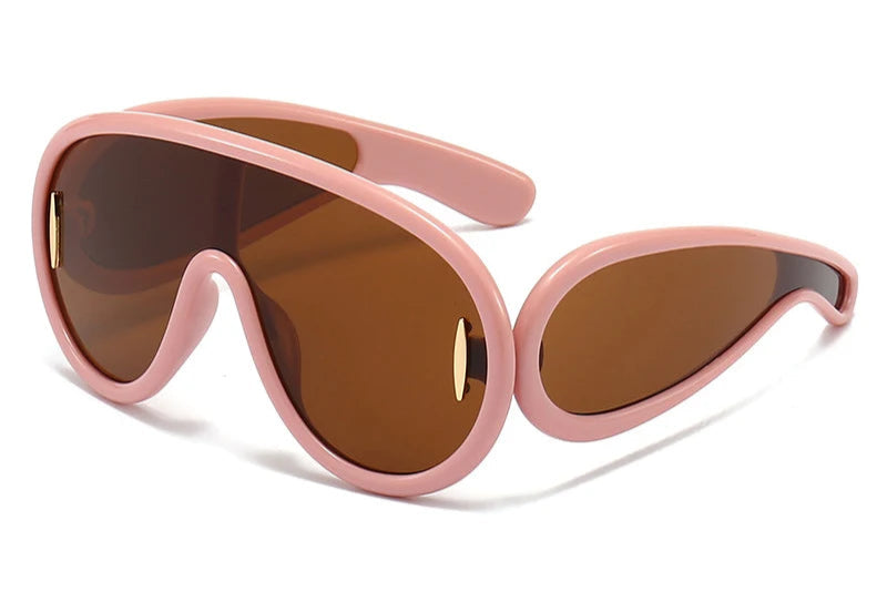 Oversized Wave Mask One-Piece Sunglasses Women Y2K Punk Sports Sun Glasses for Lady 2025 Luxury Brand Steampunk Eyewear Goggle
