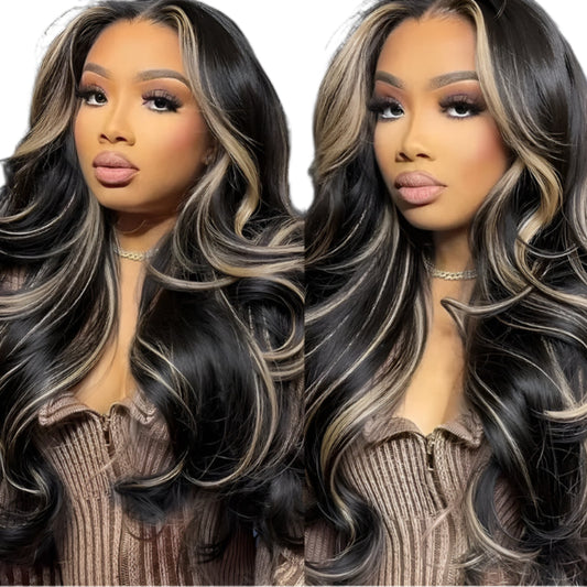 1B/27 Body Wave Wig Human Hair 30 Inch 13x4 HD Lace Frontal Wig Ombre Blonde Highlight Brazilian Hair Front Wigs For Black Women