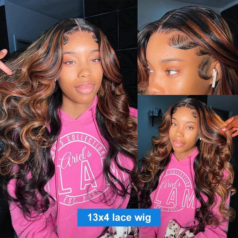 Lace Front Wig Human Hair 1B/30 Highlight Body Wave Lace Frontal Wigs Human Hair Pre Plucked 13x4 Hd Lace Colored Wigs