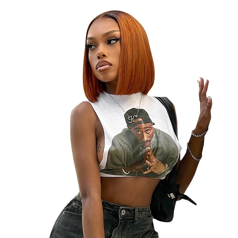 Women's Summer New Retro 3D Print Sexy Tank Tops Street Hipster O Neck Sleeveless Cut Out Vest Club Crop Tops
