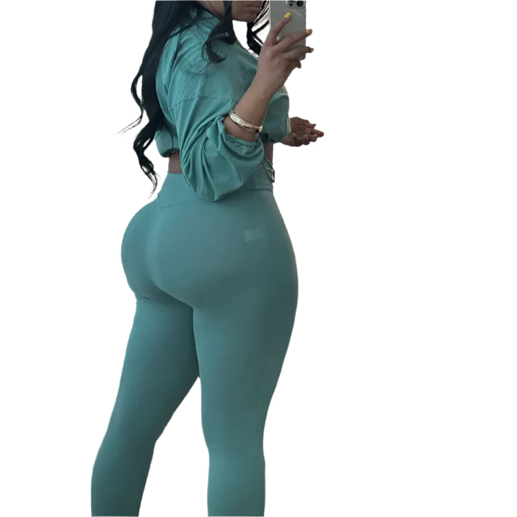 Women 2 Piece Set Casual Tracksuit Zipper Thin Drawstring Jacket+Leggings Matching Streetwear Sporty Suit