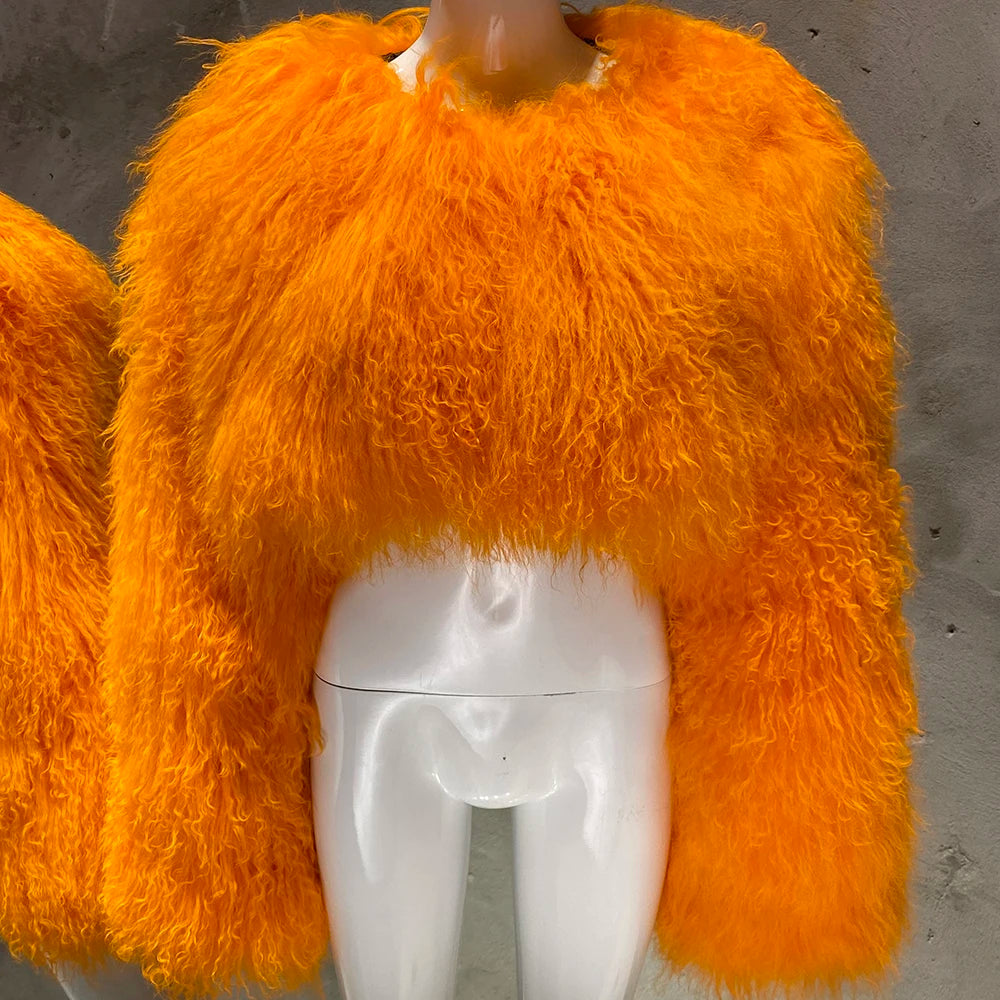 Spoken Dreams: Colorful Women's Real Sheep Fur Jacket