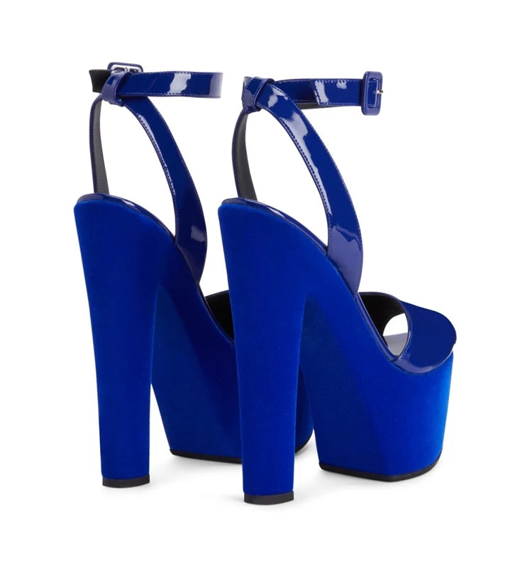 Fashion Velvet Platform Block Heel Sandals Back Cross Strap Buckle Super High Heels Mixed Colors Woman Peep Toe Party Shoes