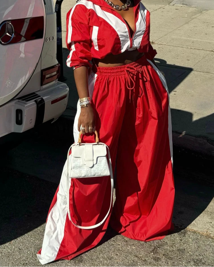 Women's Set Zipper Sweatshirt Jacket and Wide Leg Pants Suit 2025 INS Two 2 Piece Sets Outfit Tracksuit