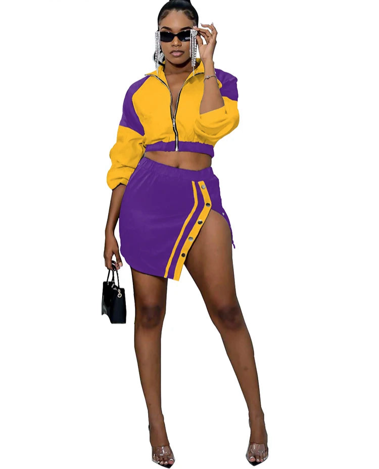 Women Party Night Club Cropped Bomber Jacket Top and Side Slit Dress Outfit