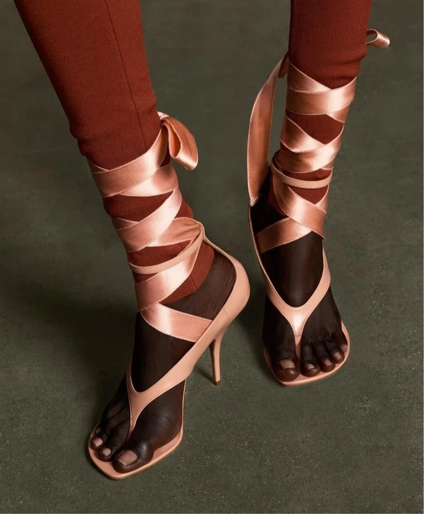 Women's Ribbon Lace Up Runway Catwalk Shoes 2025 Summer Spring Cross-tied Modern Sandals