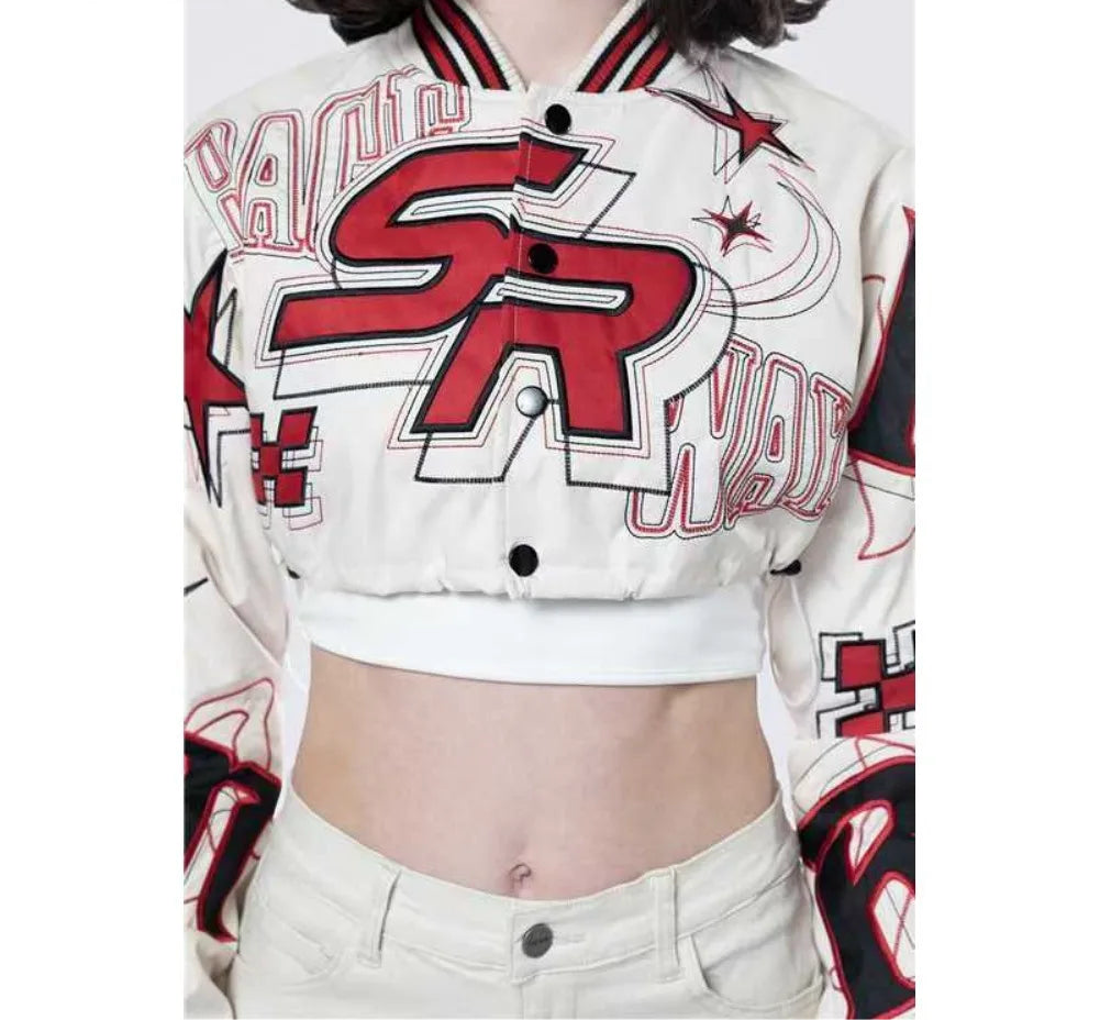 Retro Letter Print Embroidered Baseball Jackets