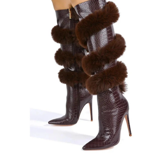 Spoken Dreams: Cross Furry Alligator High Heel Boots