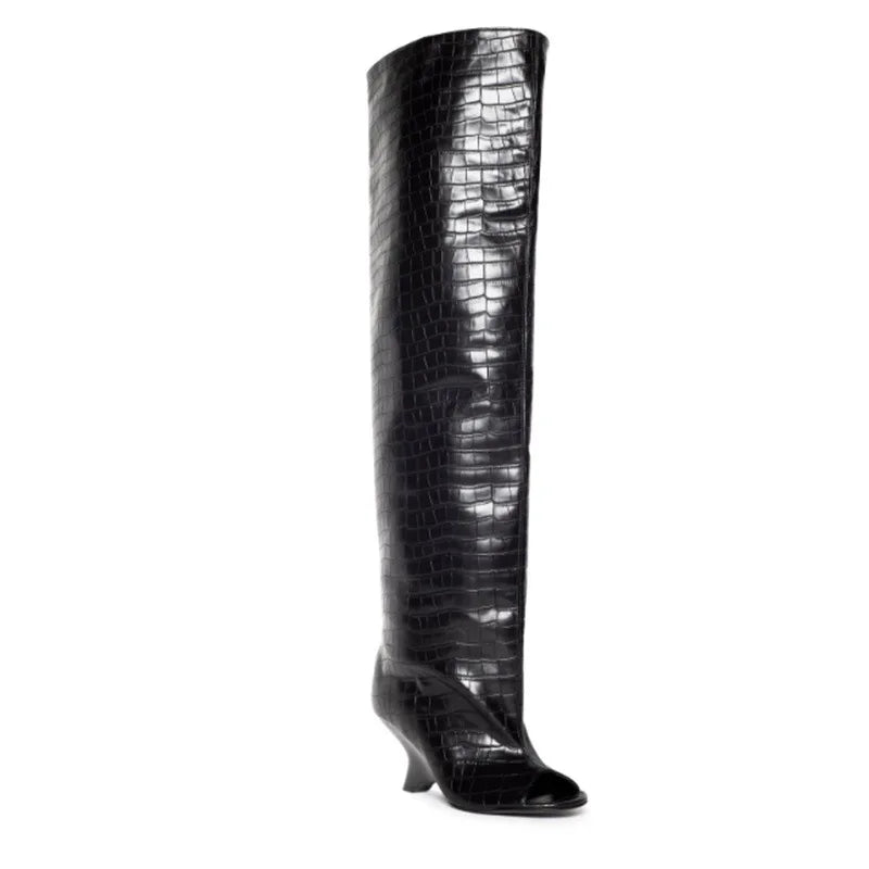 2025 Autumn Winter Unisex Leather Boots with Large Round Pointed Heel Zipper Closure Leather Lining for Europe the United States