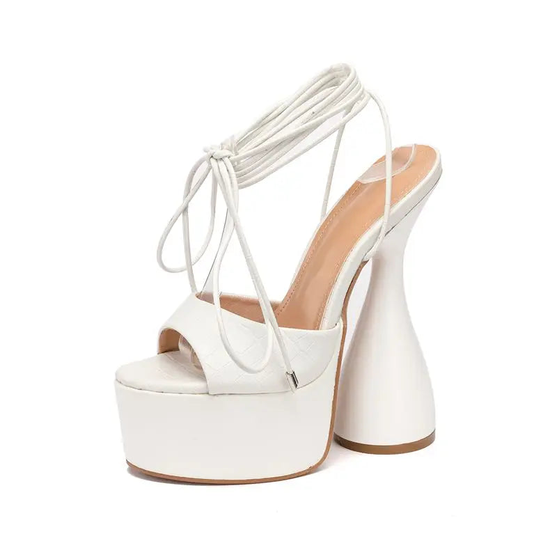 Size 35-42 Pole Dance Strappy Sandalias Con Tacon Strange Lace up 2025 Sandals Platform Heels for Women