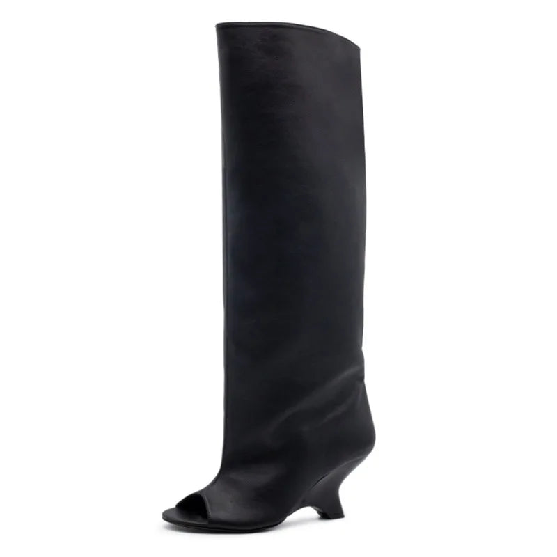 2025 Autumn Winter Unisex Leather Boots with Large Round Pointed Heel Zipper Closure Leather Lining for Europe the United States