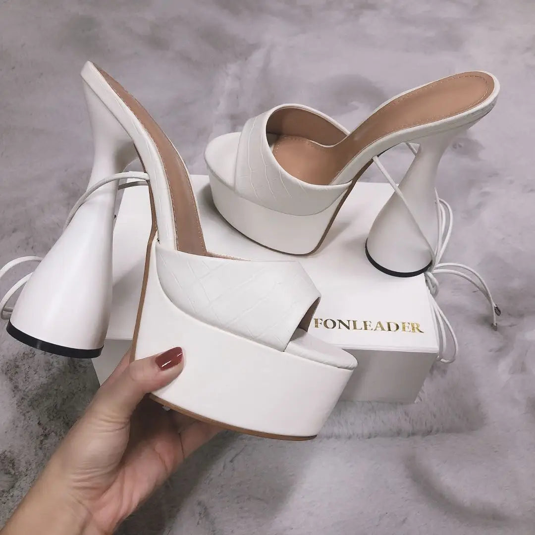 Size 35-42 Pole Dance Strappy Sandalias Con Tacon Strange Lace up 2025 Sandals Platform Heels for Women