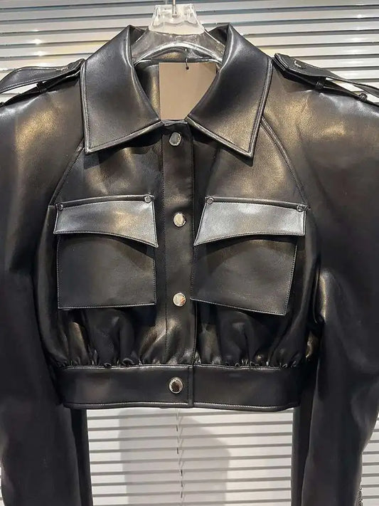Spoken Dreams: Leather Black Long Sleeve Single Breasted Jacket