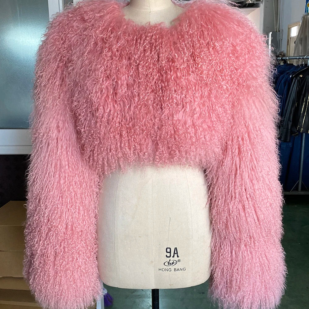 Spoken Dreams: Colorful Women's Real Sheep Fur Jacket