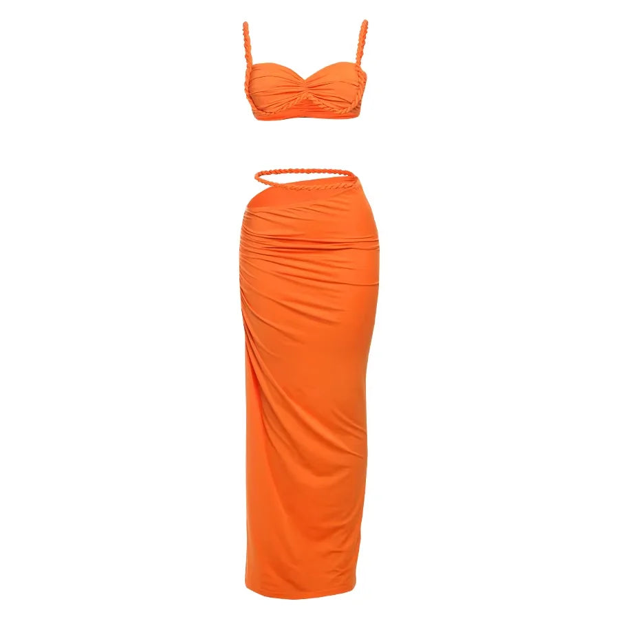 Sister Linda Autumn Release Junior Ankle-Length High Street Skirt Suit  Girl Solid Cleavage Backless Fashion Skirt Suit
