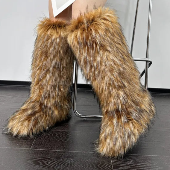 Spoken Dreams: Women's Knee High Fuzzy Faux Fur Boots
