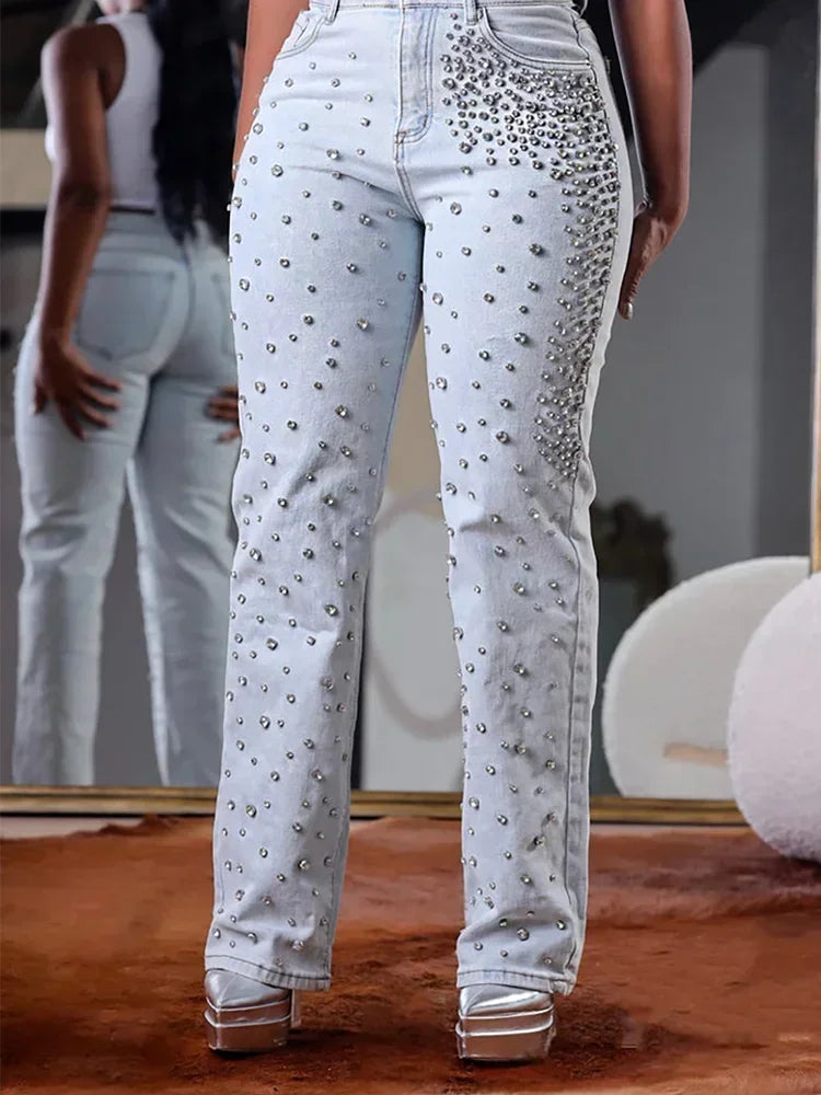Spoken Dreams: Plus Size Women's Bead Denim High Waist Jeans
