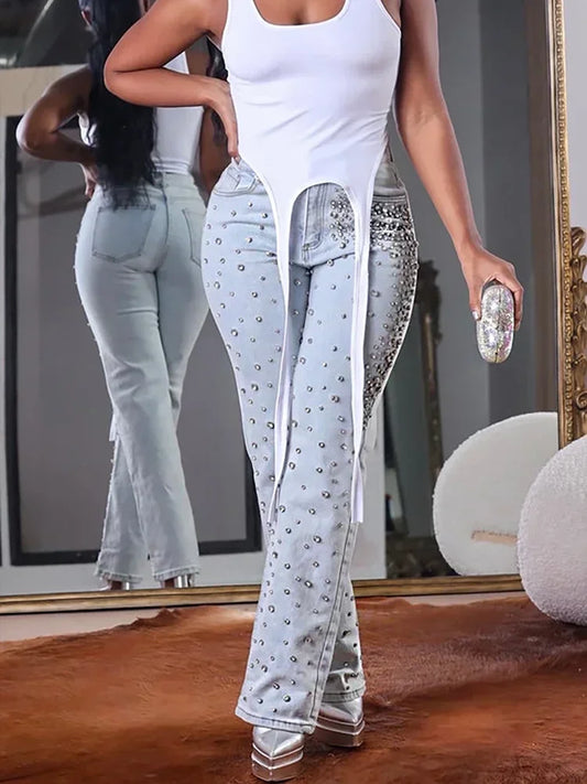 Spoken Dreams: Plus Size Women's Bead Denim High Waist Jeans