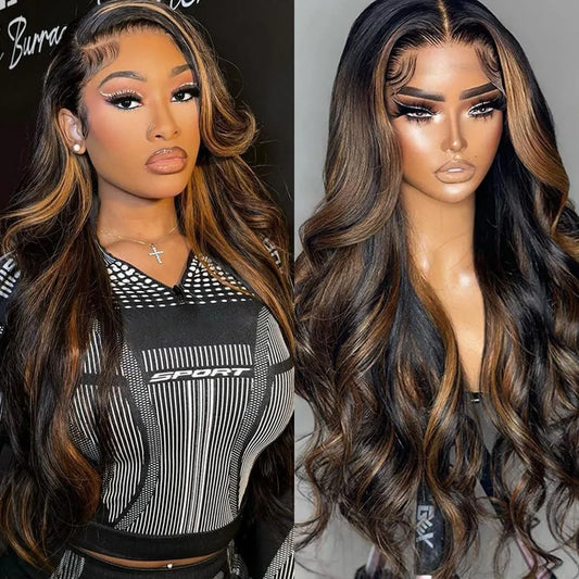 Lace Front Wig Human Hair 1B/30 Highlight Body Wave Lace Frontal Wigs Human Hair Pre Plucked 13x4 Hd Lace Colored Wigs