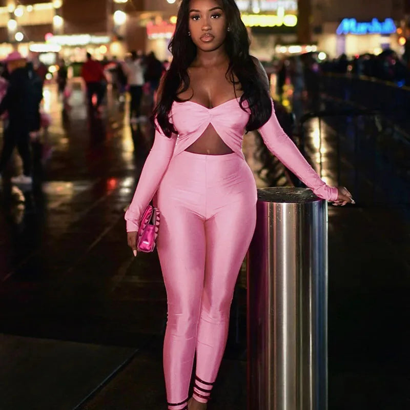 Sexy Off the Shoulder Birthday Jumpsuit for Women Night Club Outfit Party Hollow Out Ruched Skinny Long Sleeve Rompers Full Body