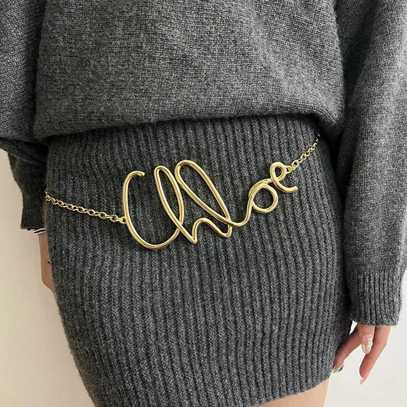 Charm Retro Elegant Gold Plated Letter Waist Chain for Women Girls Metal Daily Autumn and Winter Jewelry