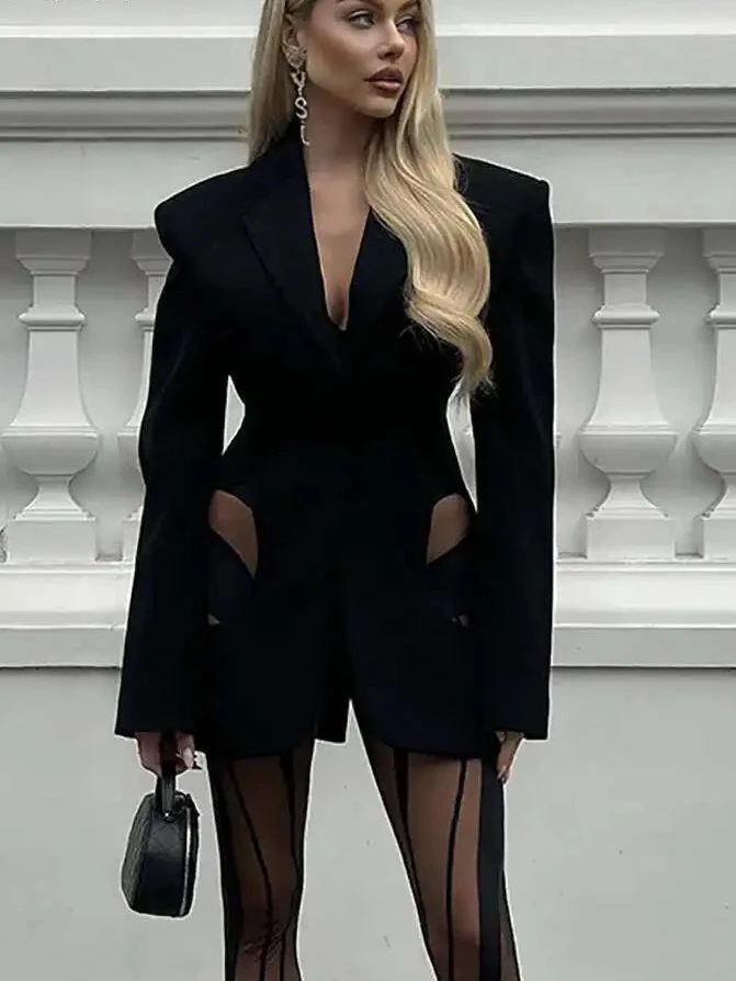 Notched Collar Full Sleeve Hidden Breasted Blazer