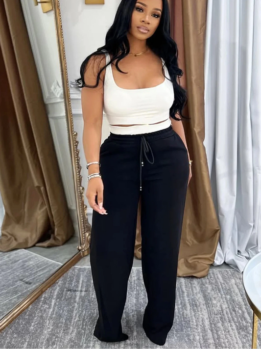 Women's Set Sleeveless Tank T-shirt and Wide Leg Pants 2025 Active Sporty Two 2 Piece Sets Outfits Tracksuit