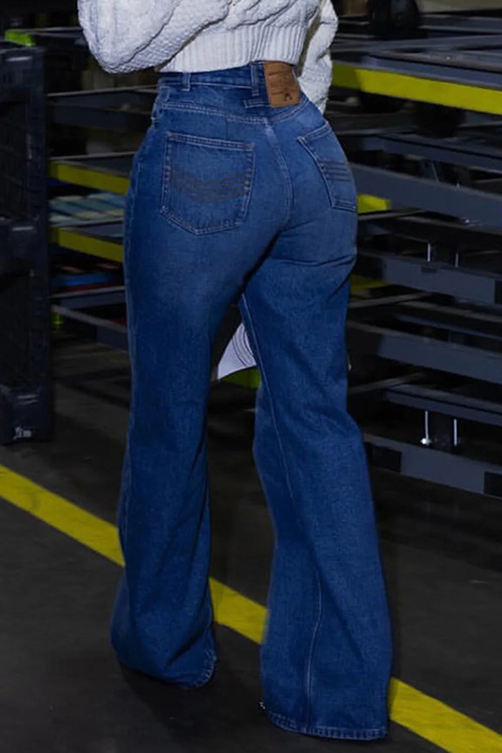 Spoken Dreams: High Waist Blue Button Fly Wide Leg Denim Jeans