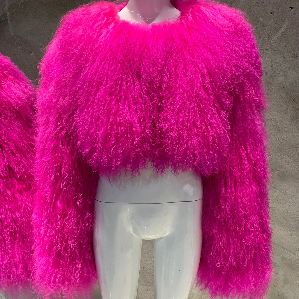 Spoken Dreams: Colorful Women's Real Sheep Fur Jacket