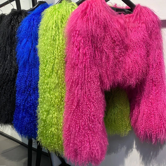 Spoken Dreams: Colorful Women's Real Sheep Fur Jacket