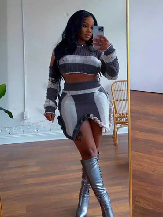 Spoken Dreams: Elegant, 2 Pieces Knitted Sexy Skirt and long sleeve blouse top