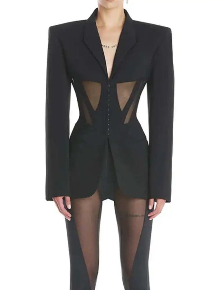 Notched Collar Full Sleeve Hidden Breasted Blazer
