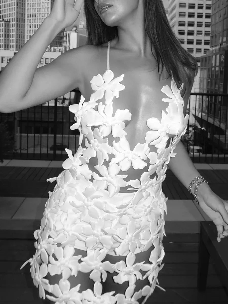3D Flower Cutout Sexy Vest for Women Halter Sleeveless Backless Off Shoulder Patchwork Lace Up Summer Top Female new