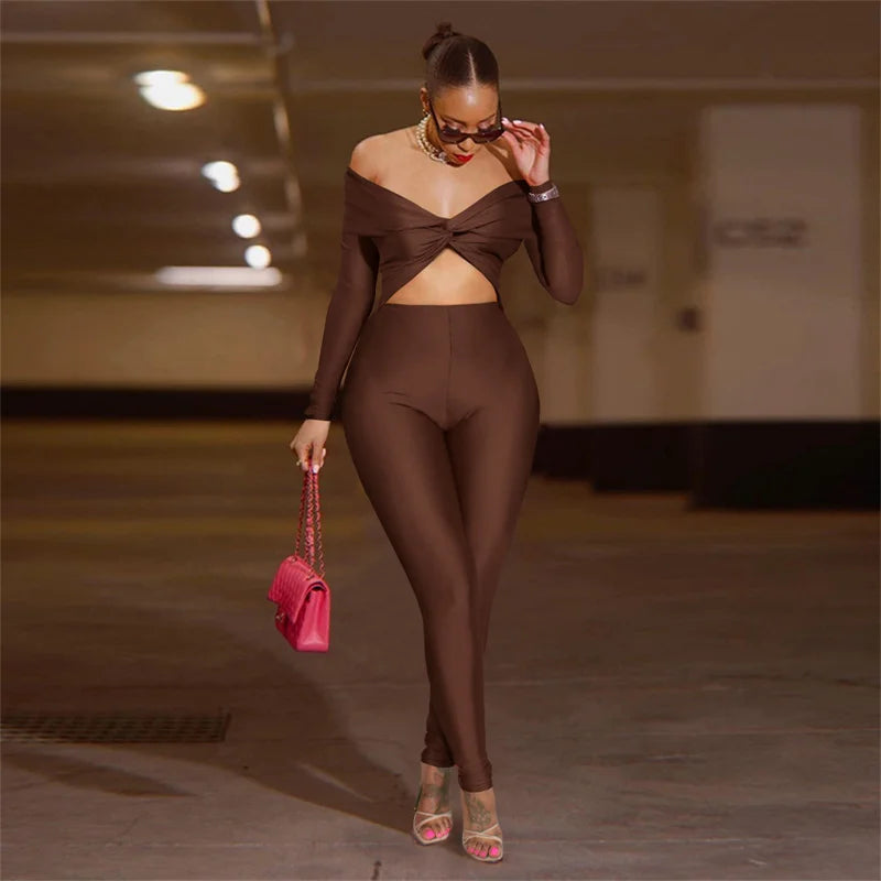 Sexy Off the Shoulder Birthday Jumpsuit for Women Night Club Outfit Party Hollow Out Ruched Skinny Long Sleeve Rompers Full Body