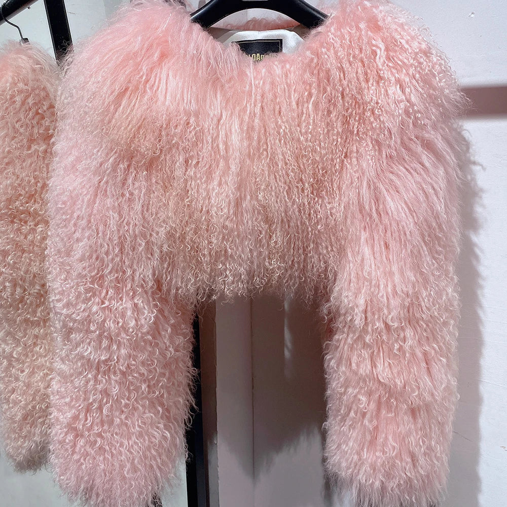 Spoken Dreams: Colorful Women's Real Sheep Fur Jacket
