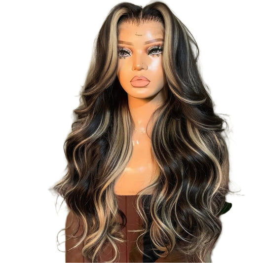 1B/27 Body Wave Wig Human Hair 30 Inch 13x4 HD Lace Frontal Wig Ombre Blonde Highlight Brazilian Hair Front Wigs For Black Women