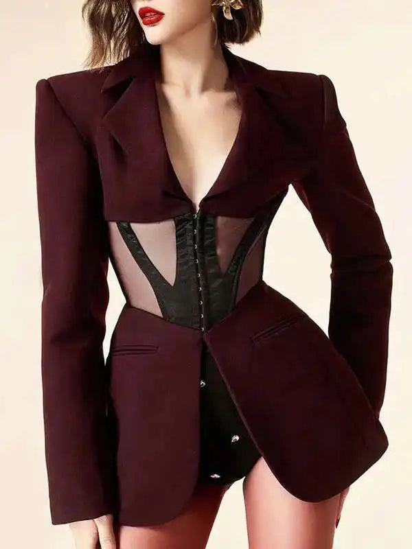 Notched Collar Full Sleeve Hidden Breasted Blazer