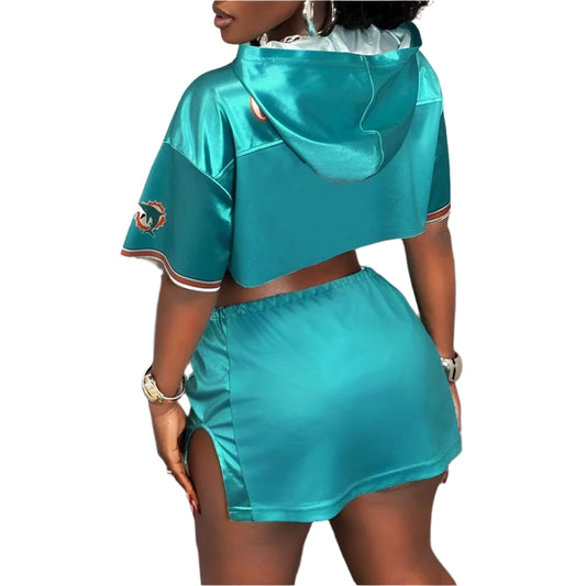 Letter Print Two Piece Sets Women Round Neck Short Sleeve Crop Top And Mini Skirts Outfits Streetwear