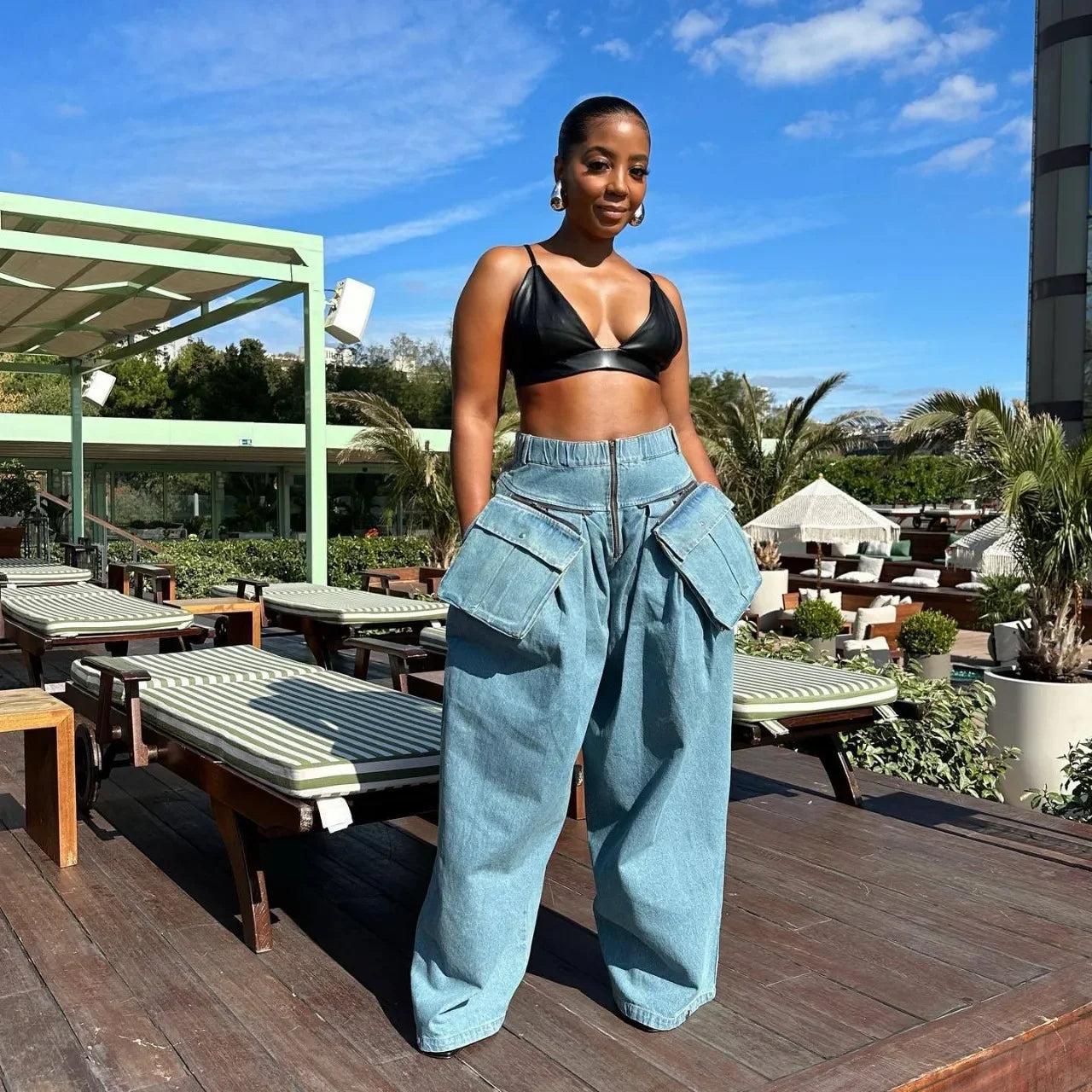Denim Two Piece Sets Jacket Wide Leg Pants