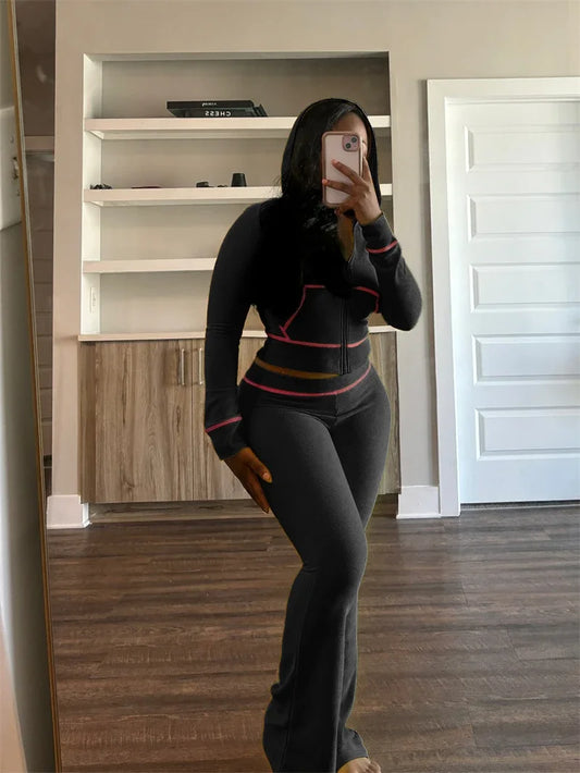 Spoken Dreams:Women Hoodie Crop Top Flare Pant Sets Casual Tracksuits