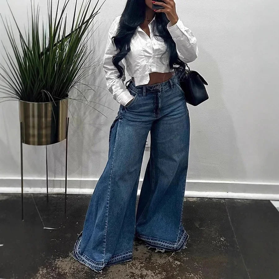 Spoken Dreams: Low Waist Wide Leg Denim Jeans
