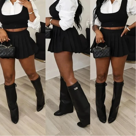 Crop Shirt + Knit Vest + Pleated Mini Skirt Suits Streetwear