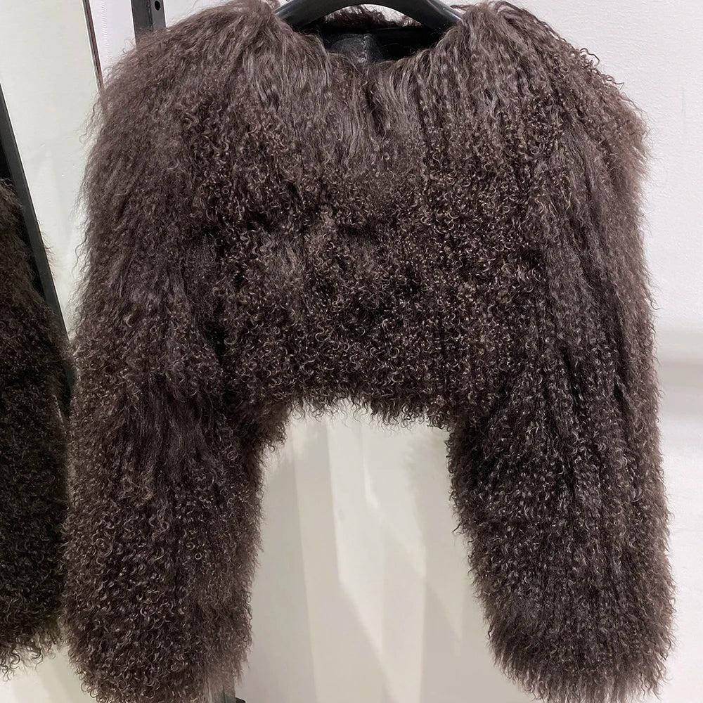 Spoken Dreams: Colorful Women's Real Sheep Fur Jacket